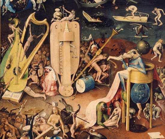 The Garden of Earthly Delights: Hell, detail from the right wing of the triptych a Hieronymus Bosch