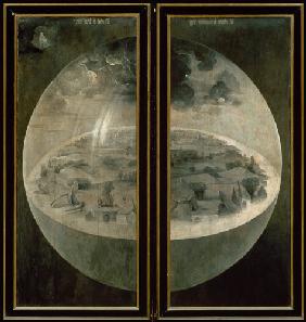 The Creation of the World, closed doors of the triptych 'The Garden of Earthly D