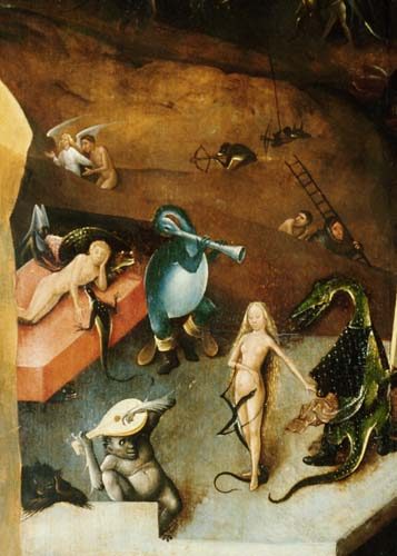 Last Judgement triptych detail from the middle panel (WeiblAkt with hang-gliders) a Hieronymus Bosch