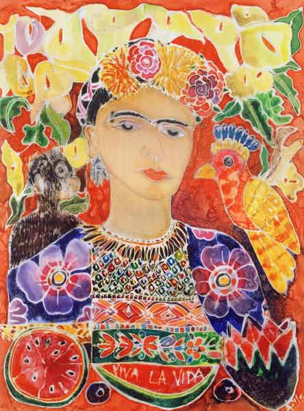Respects to Frida Kahlo, 2002 (coloured ink on silk)  a Hilary  Simon