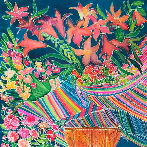 Guatemalan Lilies, Absolutely Fabulous Set, 1994 (coloured inks on silk)  a Hilary  Simon