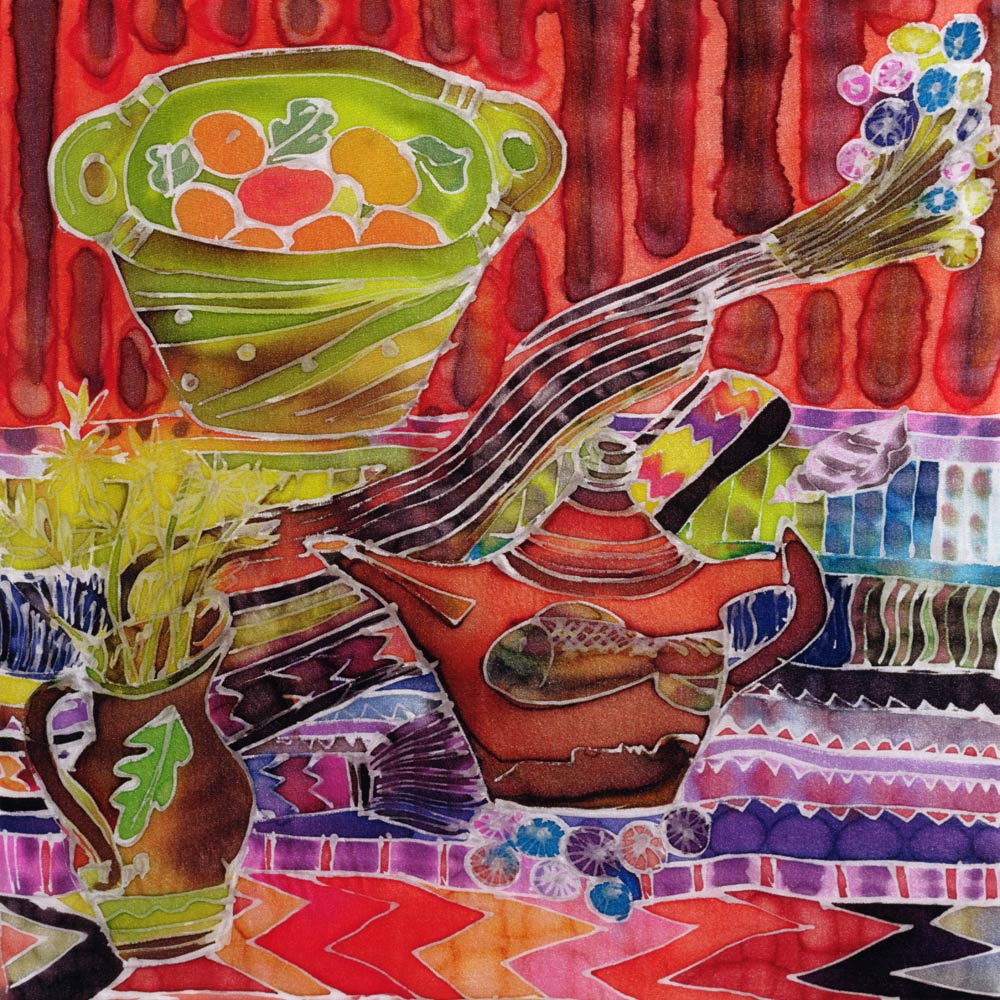 Teapot and Textiles, 2006 (dyes on silk)  a Hilary  Simon
