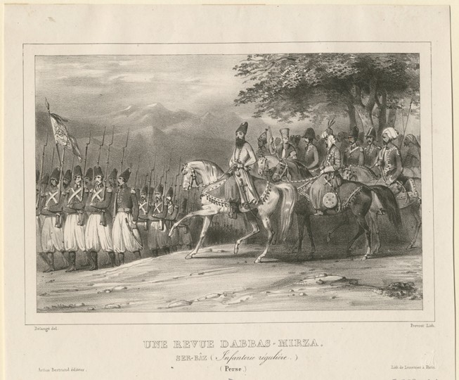 Prince, Field-Marshal Abbas Mirza (1789-1833) inspects infantry regiment a Hippolyte Bellangé