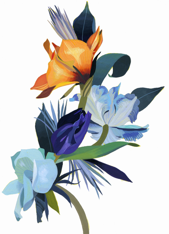 Light blue flowers and orange flowers a Hiroyuki Izutsu