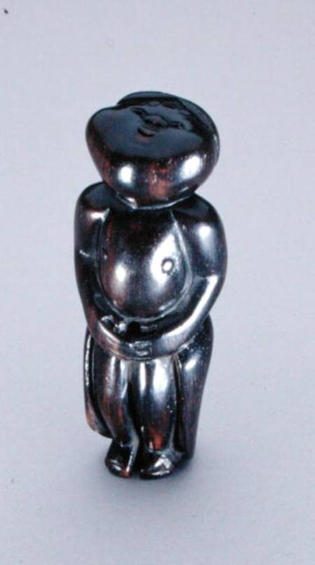 Netsuke of a standing bashful Okame looking up at the moon c.1780-1910 a Hobaisai