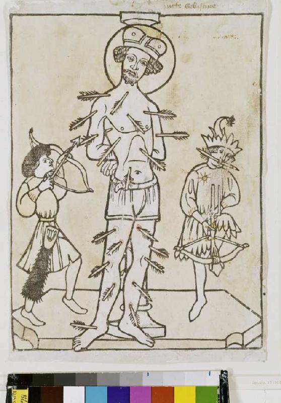 The torture of St. Sebastian a Holzschnitt