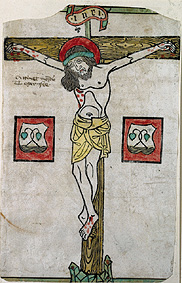 Christ at the Cross with the Coat of Arms of Tegernsee a Holzschnitt (Mittelalter)