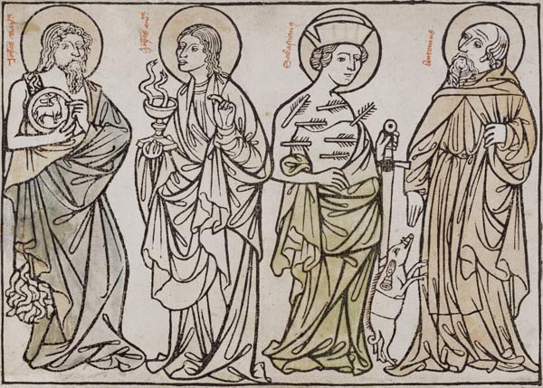 St. John Baptist, St. Sebastian and St. Antonius a Holzschnitt (Mittelalter)