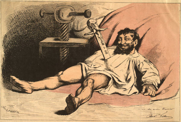 Daumier stabbed by Napoleon/Caric./ 1877 a Honoré Daumier