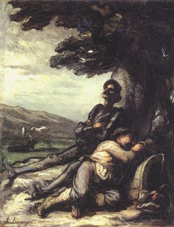 Don Quichotte et Sancho Pança se reposant sous un arbre a Honoré Daumier