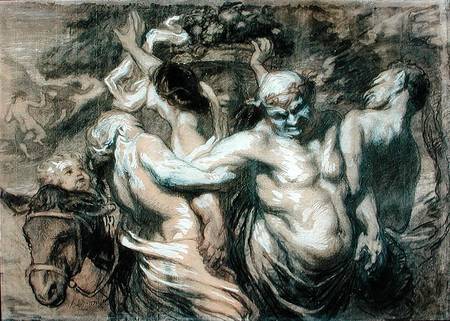 The Drunken Silenus (charcoal & bodycolour on paper) a Honoré Daumier