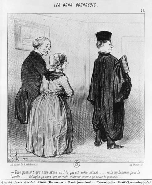 Series ''Les Bons Bourgeois'', Isn''t it marvellous to have a son who is a lawyer, plate 21, illustr a Honoré Daumier