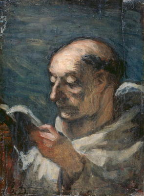 Monk Reading (oil on canvas) a Honoré Daumier