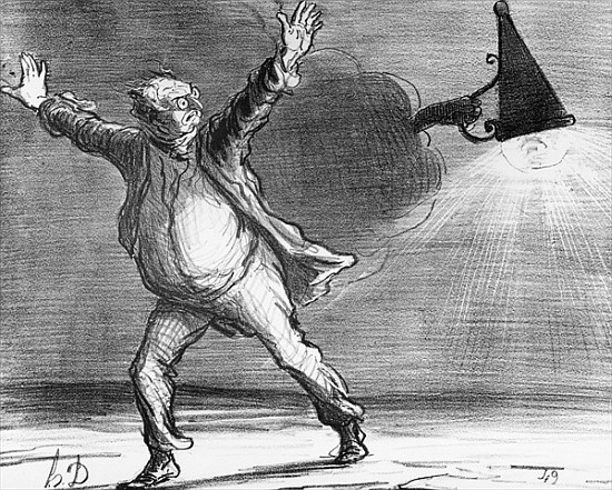 Series ''Actualites'', the comet, Monsieur Babinet decides to personally shut down the sun in order  a Honoré Daumier