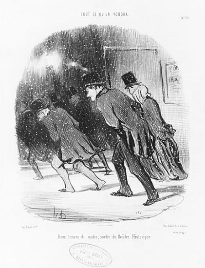 Series ''Tout ce qu''on voudra'', Two in the morning, exit of the Historic Theatre, plate 10 a Honoré Daumier