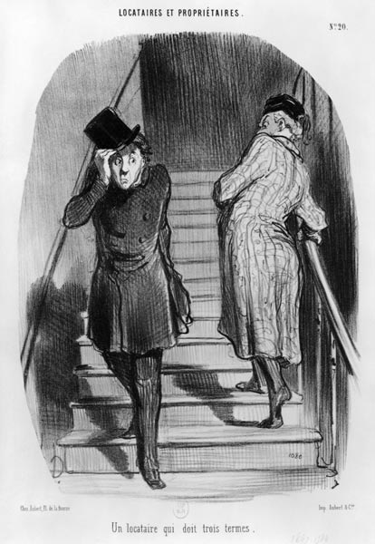 A tenant who owes three terms, plate 20 from the series ''Tenants and owners'', a Honoré Daumier