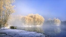 Morning fog and rime in Kuerbin