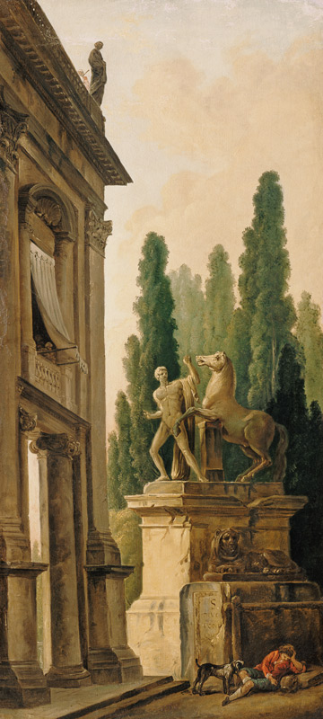 Landschaft mit Denkmal eines Pferdebändigers. a Hubert Robert