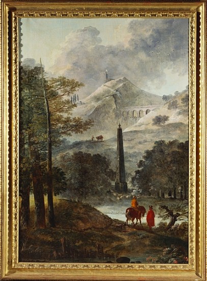 A Mountainous Landscape with an Obelisk a Hubert Robert