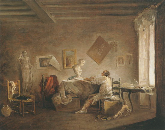 the studio of the painter a Hubert Robert