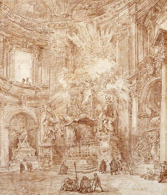 Interior of a church (red chalk on paper) a Hubert Robert