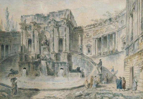 Landscape with ruins (watercolour) a Hubert Robert
