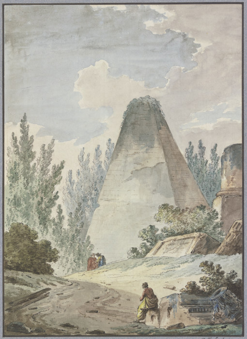 Pyramide mit abgebrochener Spitze in antiker Trümmerlandschaft a Hubert Robert