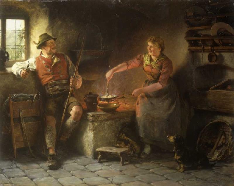 Small chat in the kitchen a Hugo Wilhelm Kauffmann