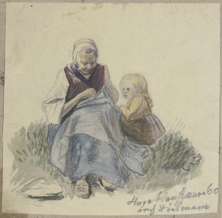 Großmutter, nähend, und Kind a Hugo Kauffmann