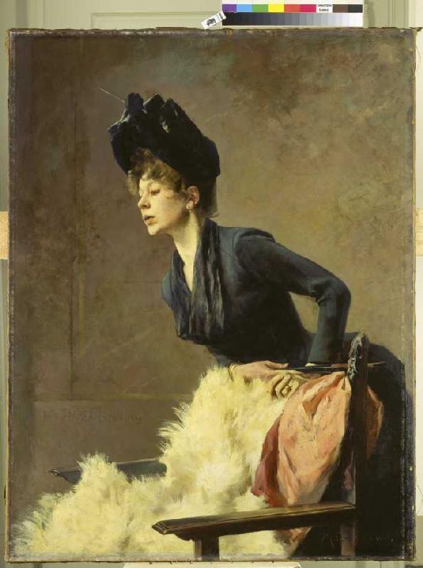 Portrait of a young lady a Hugo von Habermann