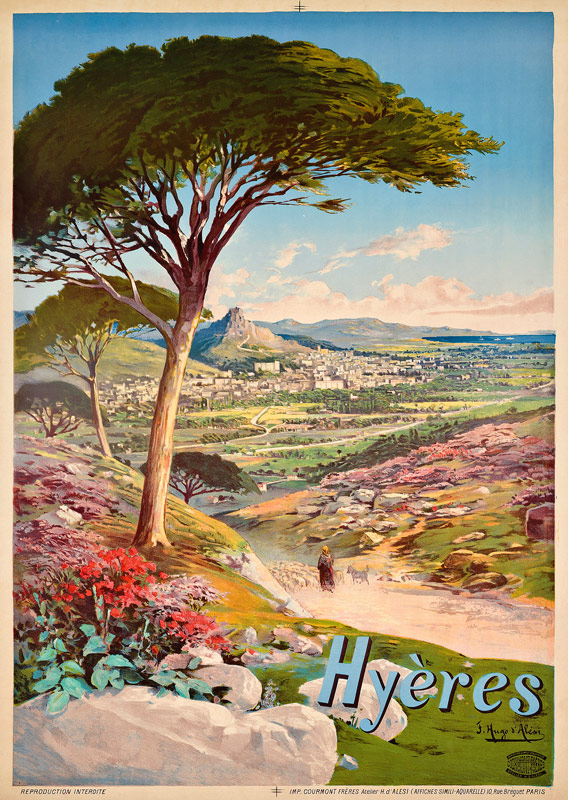 Poster advertising Hyeres, France a Hugo d' Alesi