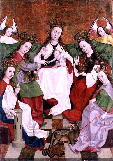 The Mystical Betrothal of St. Catherine, c.1490 (tempera on wood) a Hungarian School