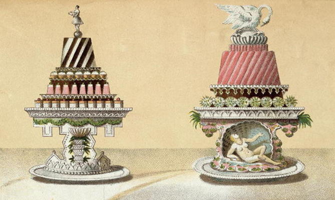 Design for the presentation of Charlottes a la Reine & Pain de Framboises a la Leda, illustration fr a Hungarian School (19th century)