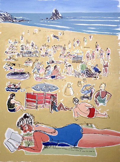 Bathers, Broadhaven Beach, Dyfed, 1995 (oil on ink on board)  a Huw S.  Parsons