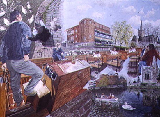 Boat Trip on the Avon at Stratford, 1995 (oil on board)  a Huw S.  Parsons