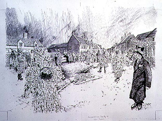 Boxing Day Mummers, Marshfield, 1998 (pen and ink on paper) (see also 107624)  a Huw S.  Parsons