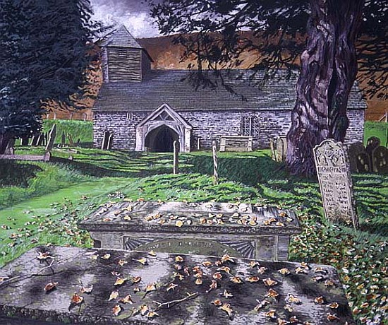 Colva Church, Powys, Autumn Day, 1992 (gouache on card)  a Huw S.  Parsons