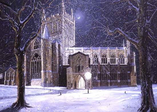 Hereford Cathedral, Floodlit at Night, 1994 (oil on board)  a Huw S.  Parsons