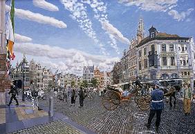 The Great Market Square in Antwerp, 1996 (oil on board) 