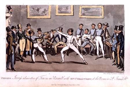 Fencing: Jerry's admiration of Tom in an `Assault' with Mr O'Shaunessy, at the rooms in St. James's a I. Robert & George Cruikshank