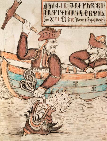 Thor fishing for the serpent of Midgard, from the boat of the giant Hymir a Scuola Islandese