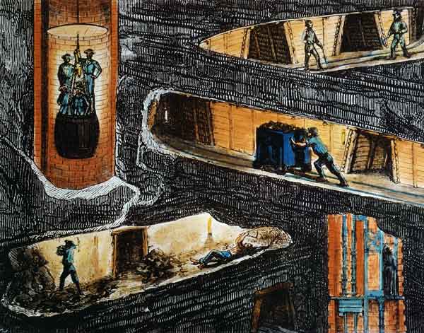 Cross-section of a Coal Mine (colour litho) a Ignace Francois Bonhomme