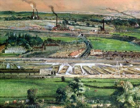 Industrial landscape in the Blanzy coal field, Saone-et-Loire, c.1860 (w/c on paper) (detail of 1573
