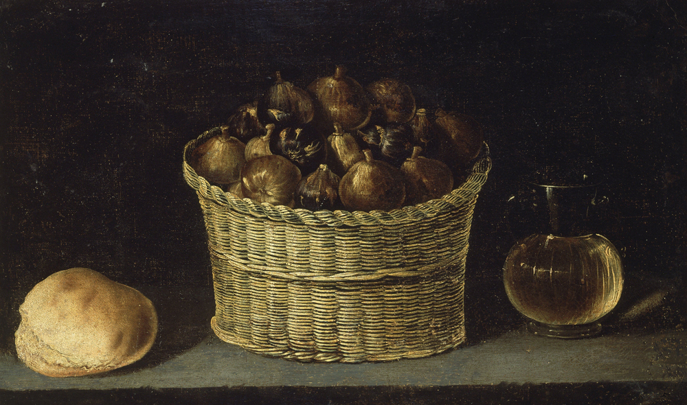 Wicker Basket with Figs, Bread and Pitcher with Honey a Ignazio Zuloaga