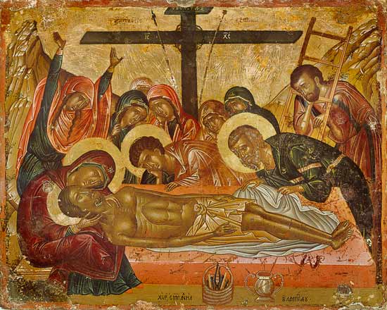 La discesa della croce a Icona Bizantina