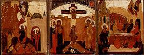 Triptych links: Move in Jerusalem middle: Crucifixion, on the right foot ablution a Icona (russa)