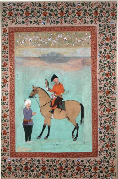 Ms E-14 Shah Abbas (1571-1629) on a horse holding a falcon a Scuola indiana