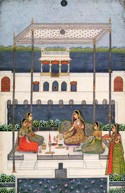 Evening party in the garden of a Mughal Palace, Lucknow or Murshidabad, West Bengal a Scuola indiana