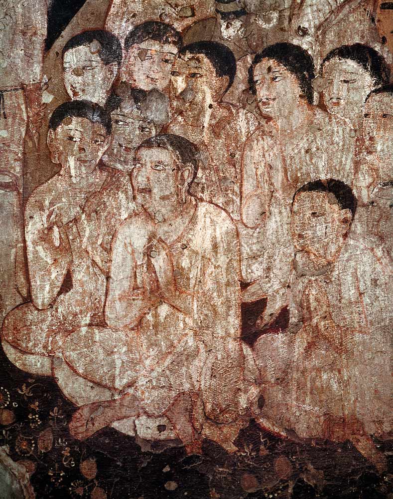 Group of disciples mourning the death of Buddha from the interior of Cave 17 a Scuola indiana