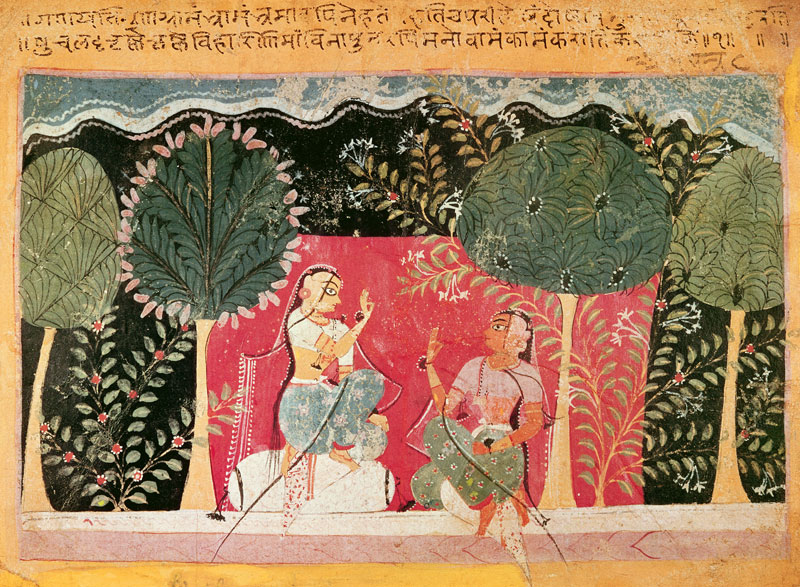 Two Princes in a Garden, from the 'Gita Govinda' a Scuola indiana